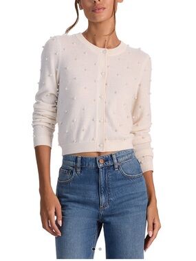 NWOT Alice + Olivia Dollie Embellished Cashmere Cardigan XS Ivory Pearl